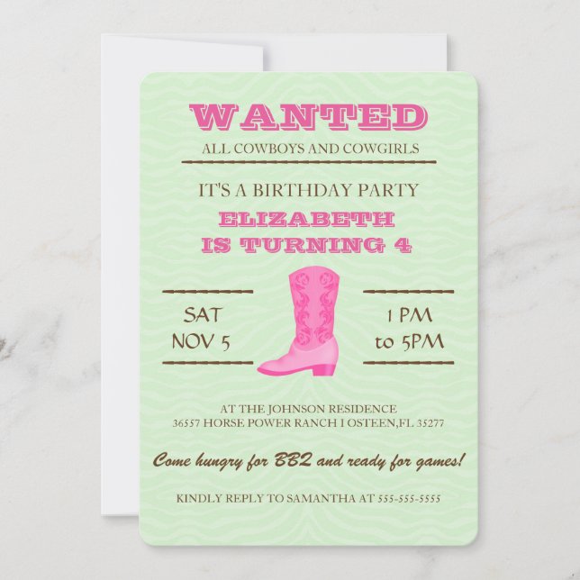 SIM! Convite de aniversário de vaqueira rosa (Frente)