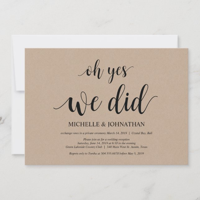 sim, fizemos, cartões de convite para elopetes de  (Frente)