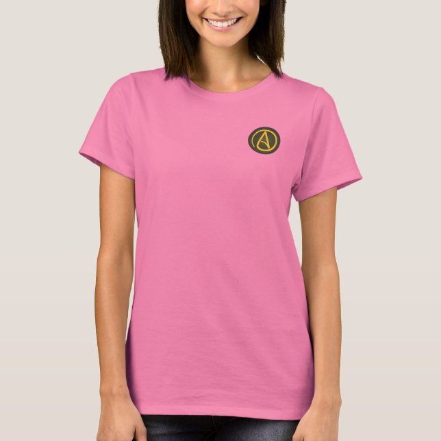 Símbolo ateu (logotipo pequeno) t-shirt feminina (Frente)