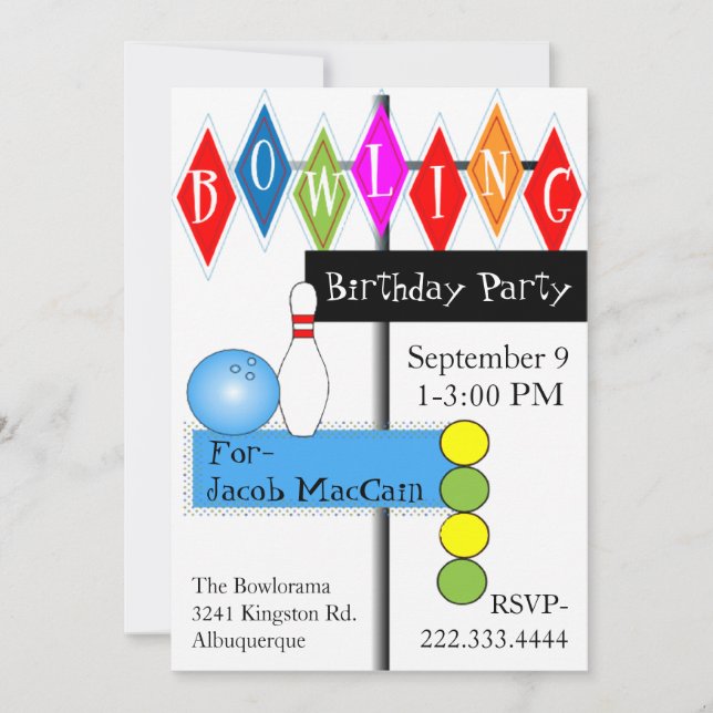 Símbolo Boliche Retroativo Convite de Aniversário (Frente)