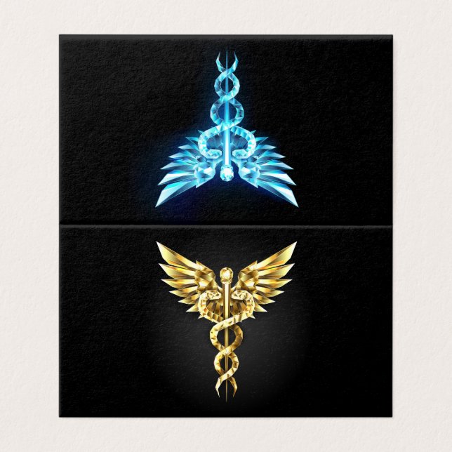 Símbolo Caduceu Poligonal Dourado (Exterior Desdobrado)