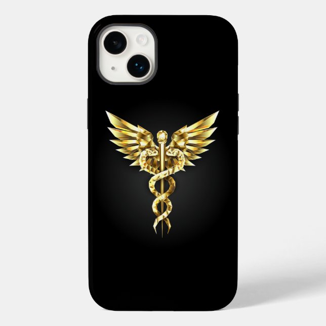 Símbolo Caduceu Poligonal Dourado (Verso)