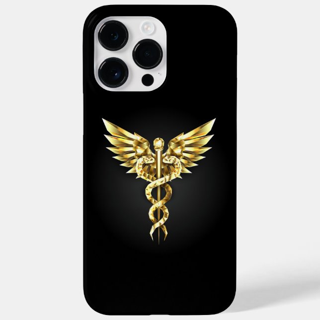 Símbolo Caduceu Poligonal Dourado (Verso)