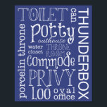 Símbolo de Banheira Funny Azul Poster Impressão<br><div class="desc">Sinal de banheiro engraçado,  perfeito para o seu banheiro! Projetado e ilustrado pelo Striped Hat Studio</div>