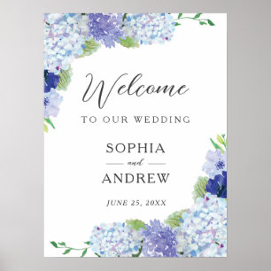 Símbolo de Boas-vindas de Hydrangea Blue Poster
