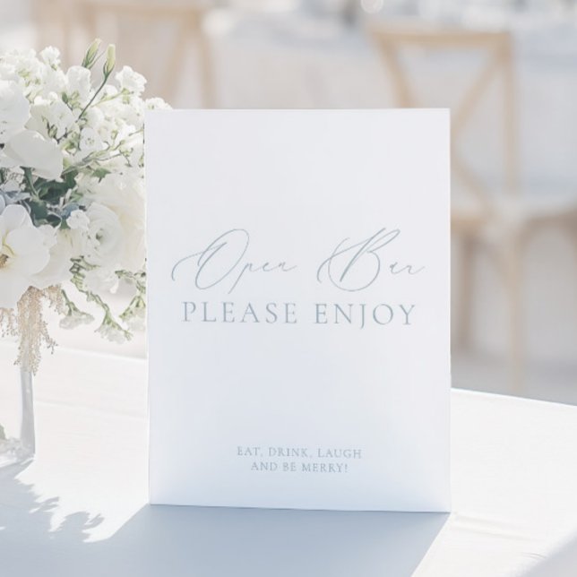 Símbolo de Casamento do Bar Aberto Azul e Branco d (Coastal Chic Blue & White Open Bar Wedding Sign)