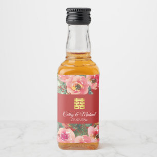 Símbolo de dupla felicidade com fundo de flor rosa