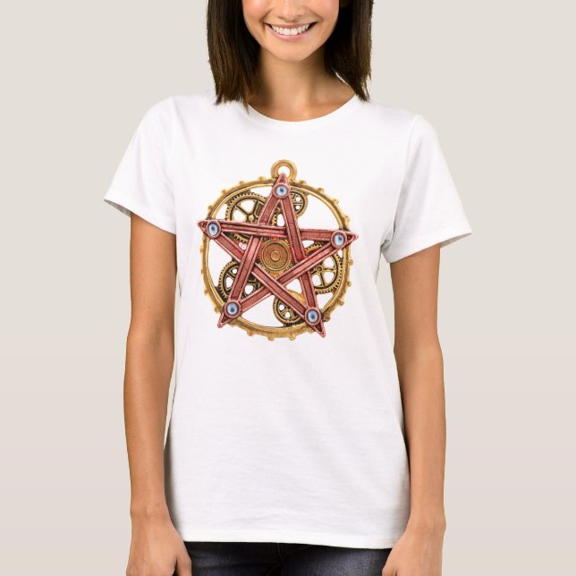 Símbolo de Pentagrama Steampunk da Camisa T (Frente)