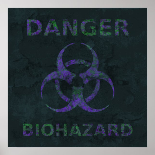 Símbolo de perigo biológico em relevo Poster (roxo (Frente)