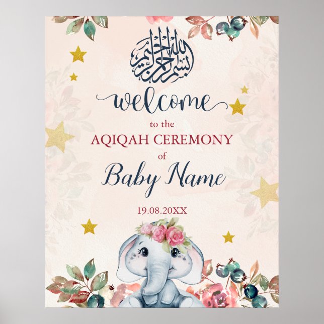Símbolo de Poster do Elefante Boho Aqiqah Aqeqah E (Frente)