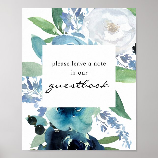 Símbolo Guestbook Dusty Blue Floral 2 Poster V2 (Frente)