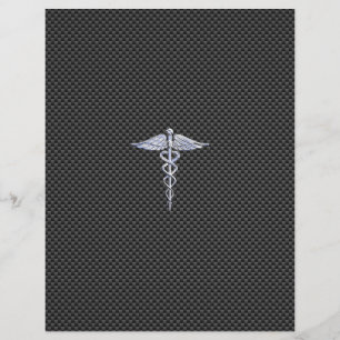 Símbolo Médico do Caduceu de Prata Estilo Fibra de