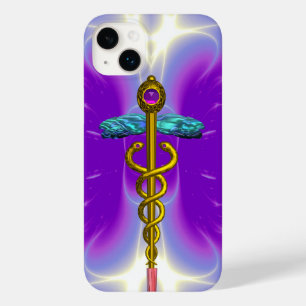 SÍMBOLO MÉDICO do CADUCEUS DOURADO, roxo violeta