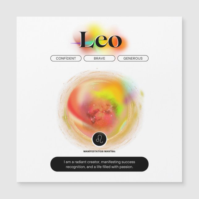 Símbolo Moderno Zodiac Cotação Leo | Elemento Fogo (Frente)