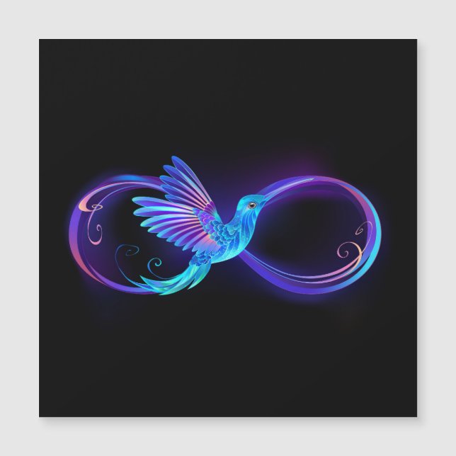 Símbolo Neon Infinity com Hummingbird brilhante (Frente)