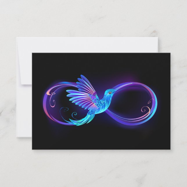 Símbolo Neon Infinity com Hummingbird brilhante (Frente)