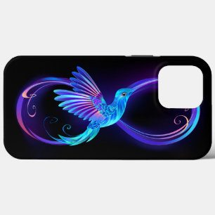 Símbolo Neon Infinity com Hummingbird brilhante