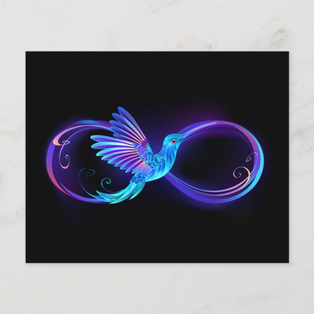 Símbolo Neon Infinity com Hummingbird brilhante (Frente)