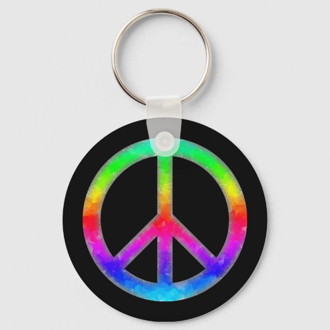 Símbolo Psicodélico Tie-Dye Peace Chaveiro (Preto) (Frente)