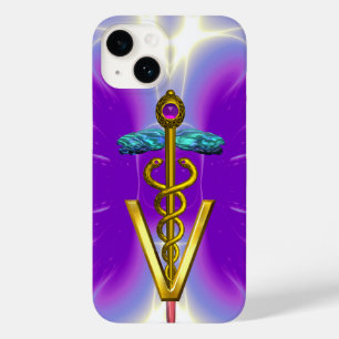 SÍMBOLO VETERINÁRIO CÁDUCEO DOURADO / Roxo Fúcsia