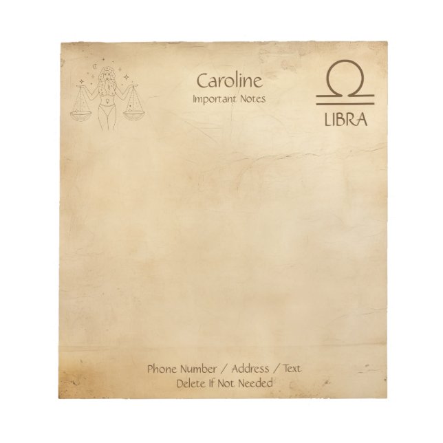 Símbolo Zodiac Libra - Bloco de Notas Personalizáv (Frente)