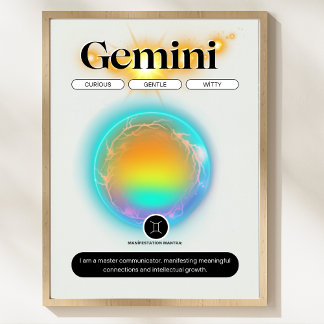 Símbolo Zodiac Moderno Gemini Cotação Poster de El