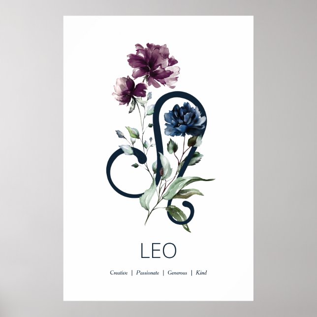 Símbolo Zodiac Star Floral Moderno Leo Poster (Frente)