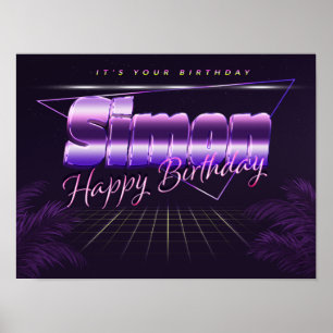Simon Name Vorname lila retro Poster Geburtstag
