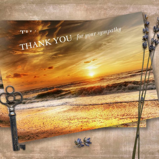 Simpatia Beach Sunrise Funeral Cartões de agradeci (Sympathy Photo Celebration of Life, In Loving Memory, Forever in our Hearts Funeral thank you cards)
