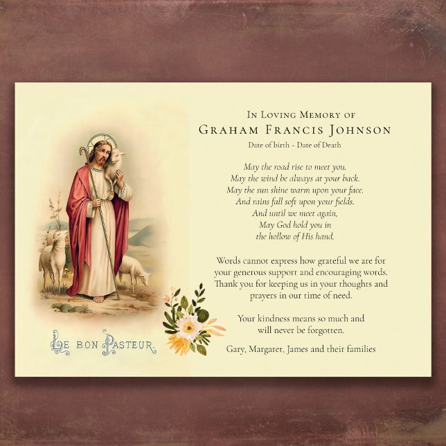 Simpatia Católica Bom Cartões de agradecimentos Pa (Jesus Good Shepherd Catholic Religious Bereavement Sympathy Funeral Thank You Card)