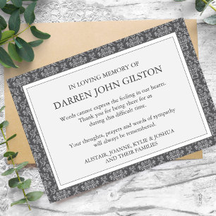 Simpatia Damask Silver Funeral Obrigado Cartões