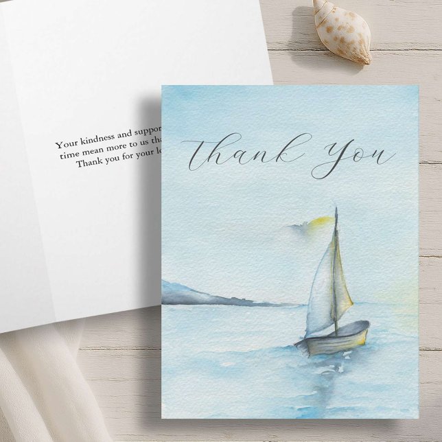 Simpatia de escape de aquarela Obrigado Cartões de (Funeral thank you cards features a watercolor sailboat by Victoria Grigaliunas of Do Tell A Belle)