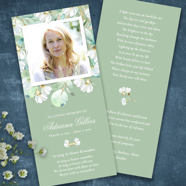 Simpatia Eucalyptus Foto Funeral Cartões de agrade (Funeral Thank You Card, memorial keepsake, elegant eucalyptus sympathy celebration of life card)
