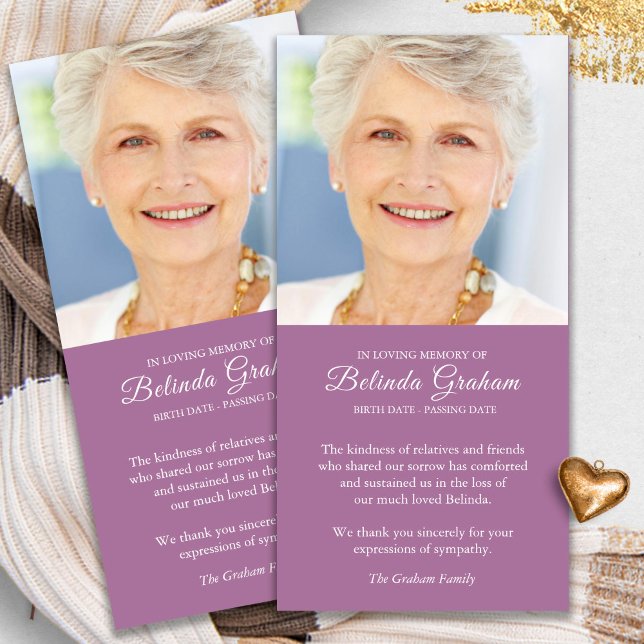 Simpatia Foto do Funeral Mulberry Obrigado Cartões (funeral thank you cards, bereavement, elegant, simple, celebration of life, sympathy card)