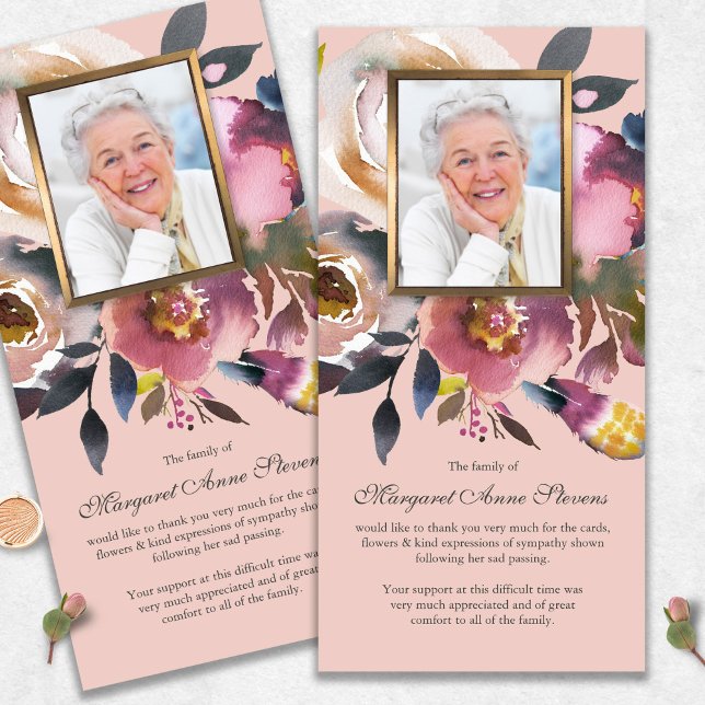 Simpatia Foto Floral Funeral Obrigado Cartões (funeral thank you cards, bereavement, elegant, simple, celebration of life, sympathy card)