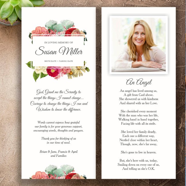 Simpatia Funeral Obrigado Cartões Foto Floral (Floral Bouquet God Grant Me The Serenity Memorial Sympathy Funeral Thank You Card)