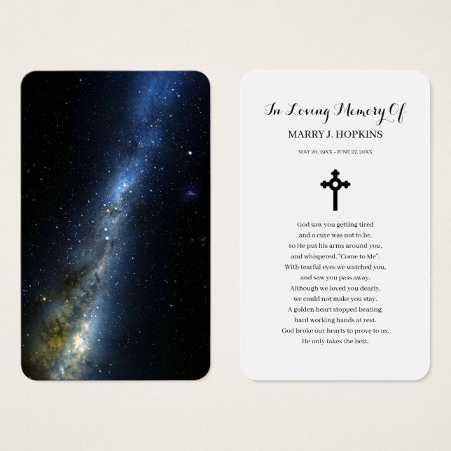 Simpatia Noturna Céu Funeral Cartões de Oração Mem (Frente & Verso)
