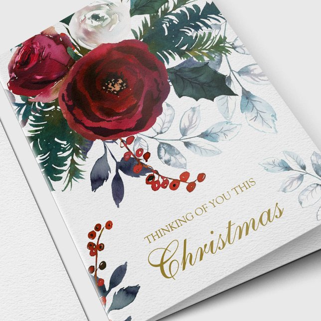 Simpatia por Cartões de natal de Natal | Pensando  (Christmas Watercolor Roses Thinking of You Remembrance Memorial Sympathy Cards)