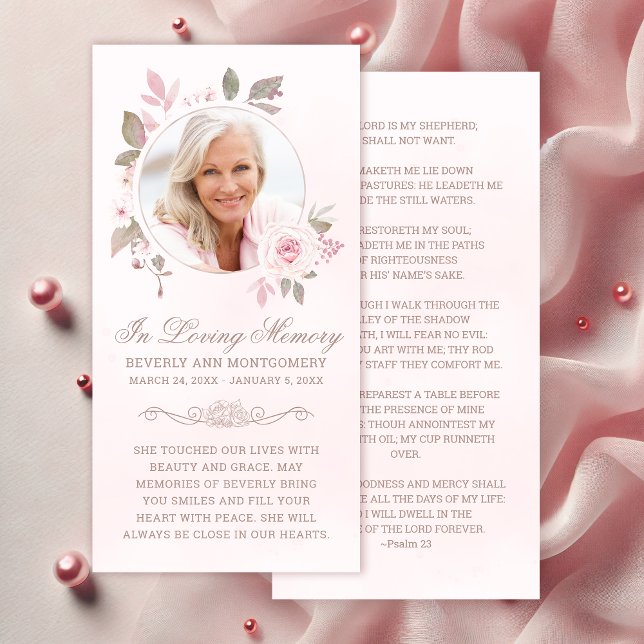 Simpatia Rosa Rosa Rosa Rosa Floral Foto Funeral P (Elegant Pink Roses Floral Photo Funeral Prayer Card )