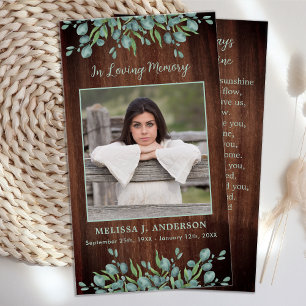 Simpatia rustica Eucalyptus Memorial Prayer Card