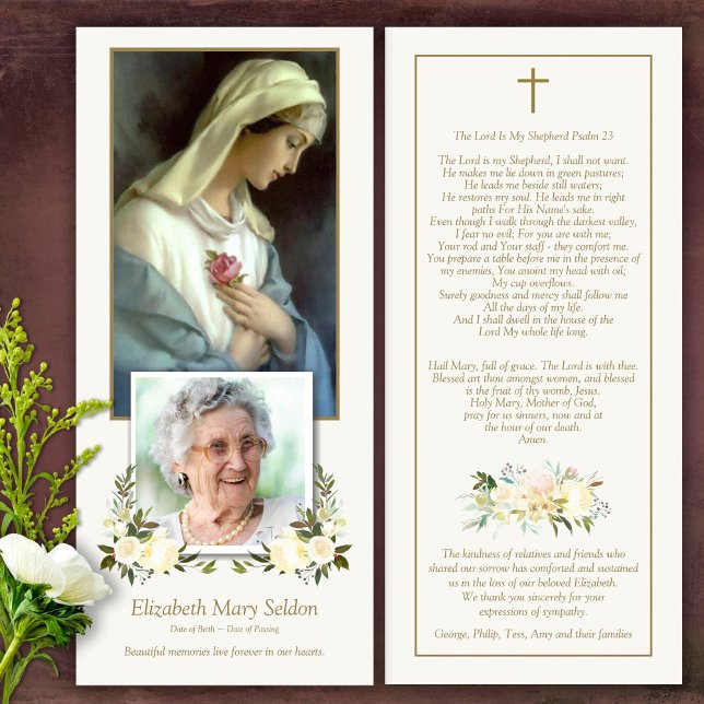 Simpatia Virgem Maria Cartões de agradecimentos Fu (Catholic, Religious, Celebration of Life, In Loving Memory of, Forever in our hearts, funeral cards)