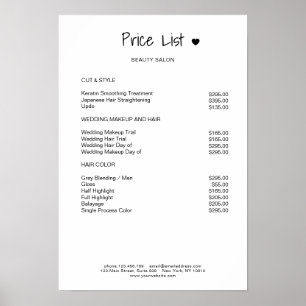 Simpel Black Price List Poster