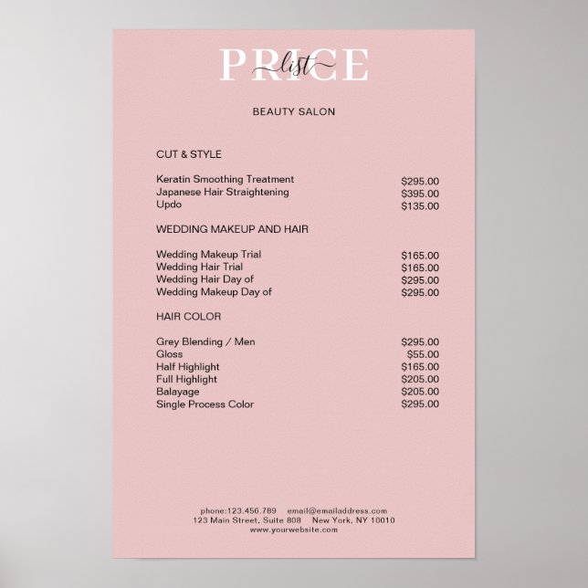 Simpel Pimk Blush Price List Poster (Frente)
