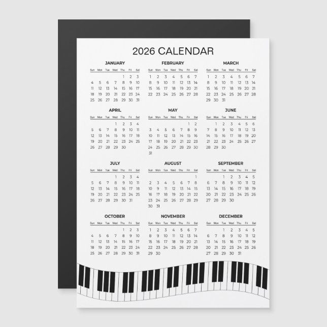 Simple 2026 Calendar with Piano Keys | Magnet (Frente/Verso)