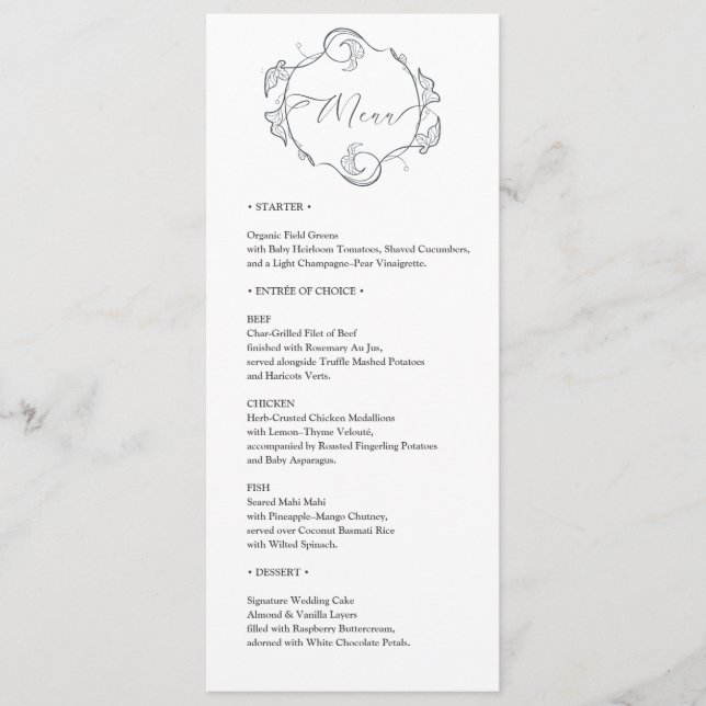 Simple and Elegant Minimalist Wedding Dinner Menu (Frente)