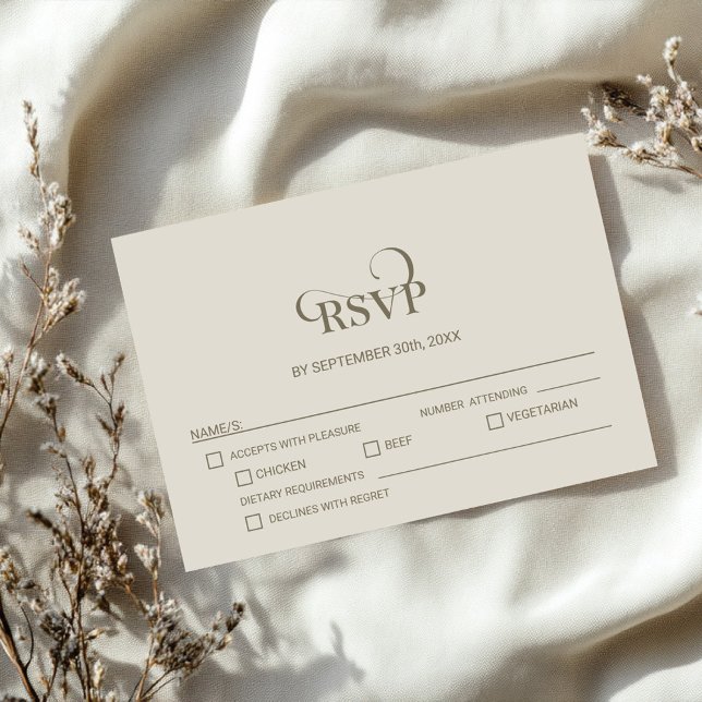 Simple Beige Wedding RSVP with Menu Options  (Criador carregado)