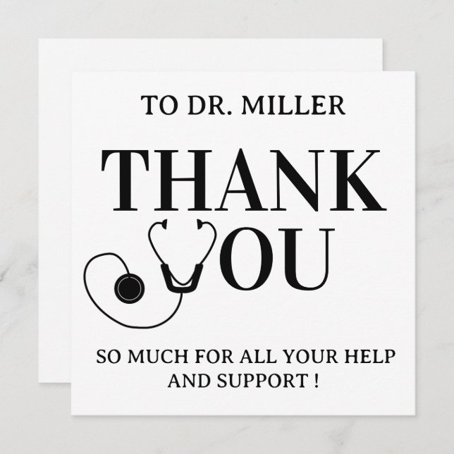Simple Black & White  Doctor Thank You Card (Frente/Verso)