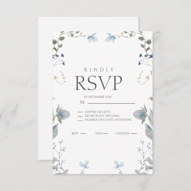 Simple Blue Floral RSVP Card (Frente/Verso)