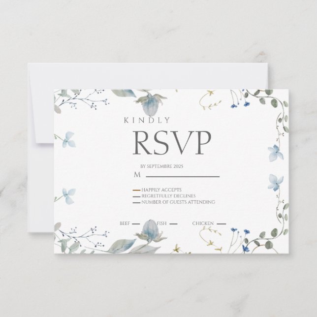 Simple Blue Floral RSVP Card (Frente)