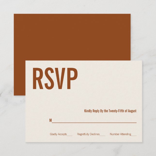 Simple Boho Terracotta Typoographic RSVP (Frente/Verso)